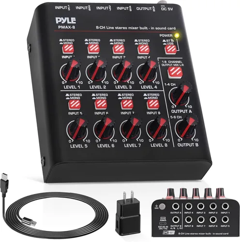 Miniatura 9 de Pyle Mezclador de línea inalámbrico Bluetooth 5.0 de 4 canales - Interfaz de audio USB - 4 entradas mono/estéreo - Ruido ultrabajo - Alto margen