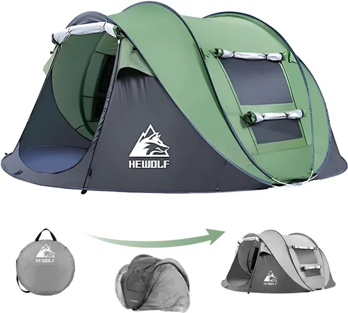 Hewolf Tienda de campaña desplegable para 2/4 personas, fácil instalación instantánea, impermeable, tienda familiar automática para camping,