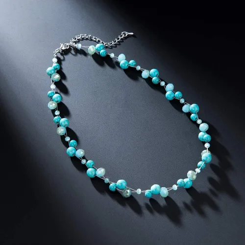 Miniatura 2 de Collar corto turquesa con cuentas para mujer, joyería de moda con perlas y cuentas de cristal, regalos de cumpleaños para mujer, Vidrio, No es una