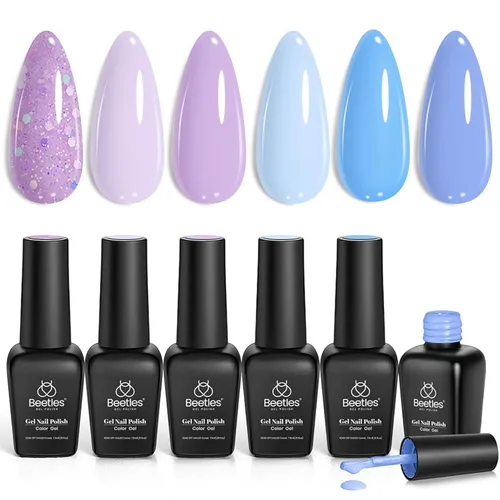 Miniatura 11 de Beetles - Esmalte de uñas de gel pastel, 6 colores, esmalte de gel macarrón, rosa claro, azul, verde, amarillo, morado, uñas suaves para todas