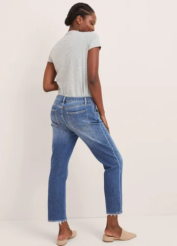 Miniatura 5 de HATCH Jeans de maternidad estilo boyfriend, jeans de embarazo de pierna recta con puños desgastados, cintura expandible debajo del vientre
