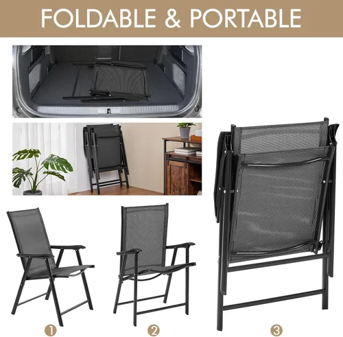 Miniatura 4 de Yaheetech Juego de 2 sillas de comedor para patio con reposabrazos, sillas plegables para exteriores con marco de metal y respaldo para césped