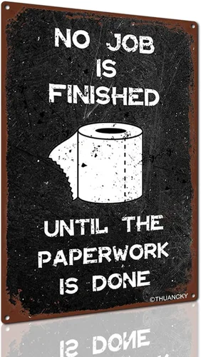 Miniatura 9 de Cartel de hojalata de baño con texto en inglés "No Job is Finish" de metal vintage con texto en inglés "No Job is Finish" ("No Job is Finish")