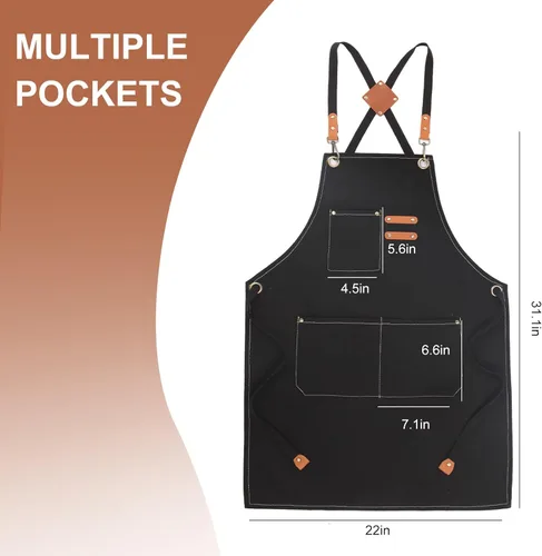 Miniatura 2 de Delantal de herramientas multifuncional para hombre, delantal de lona con múltiples bolsillos, soldadura, delantal de trabajo de carpintería, Negro