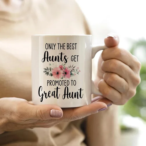 Miniatura 2 de QASHWEY Taza de café con texto en inglés «Only The Best Aunts Get Promoted to Great Aunt», divertidos regalos de anuncio de embarazo para tía, tías