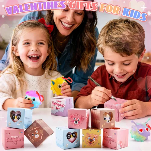 Miniatura 5 de Regalos para el día de San Valentín para niños, paquete de 24 cajas de San Valentín precargadas con bolas de animales 3D, recuerdos de fiesta de San