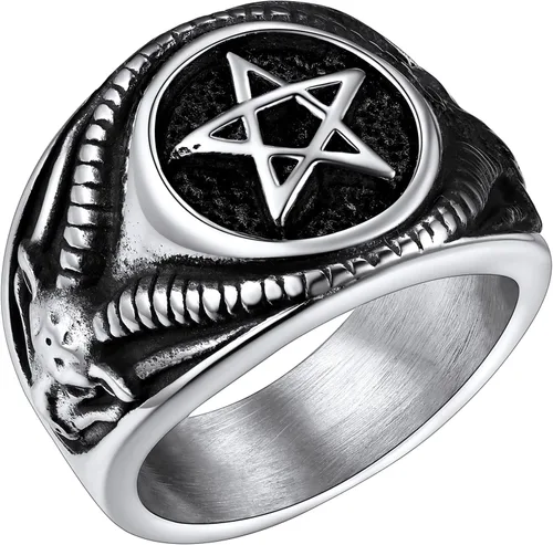 FaithHeart Satanic Jewelry Baphomet - Anillos de cabra con sello de símbolo de Lucifer Satanás, para hombres y mujeres, tamaño 7891011121314