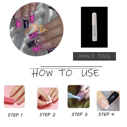 Miniatura 4 de MISUD Uñas a presión – Uñas cuadradas largas con pegamento rosa y negro, acrílico Y2K diseño de dijes de 24 piezas