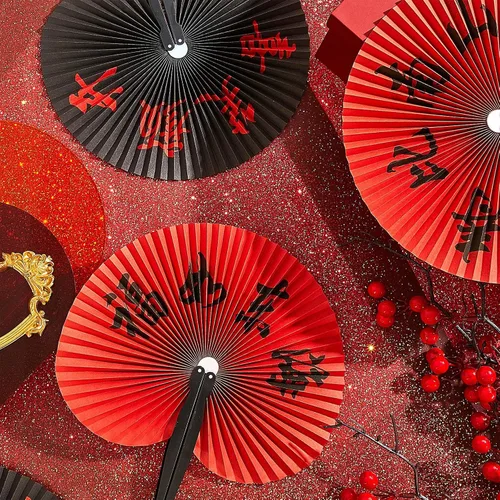 Miniatura 3 de Jetec 5 abanicos de mano plegables chinos, abanicos de mano de papel japonés oriental para decoración de fiestas de boda, juego de fanáticos