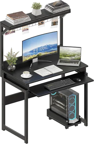ALISENED Escritorio pequeño para computadora de 31.5" con estante superior, escritorio de oficina, mesa de estudio, escritorio de escritura,