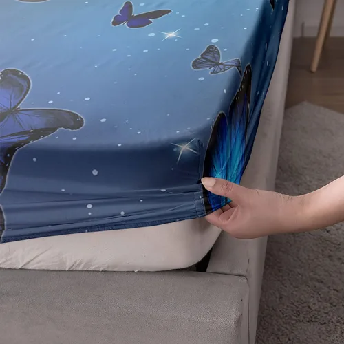 Miniatura 4 de Datura home Bedding - Juego de sábanas bajeras y sábanas encimeras, 4 piezas, estampado de mariposas azules, juego de ropa de cama con 1 sábana