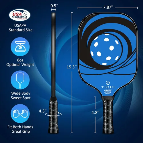 Miniatura 4 de TICCI - Pala de pickleball aprobada por USAPA, juego de 2 palas de grafito prémium con 4 bolas de pickleball, 1 bolsa de malla y 1 bolsa de Kit azul.