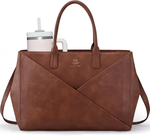 Miniatura 11 de LOVEVOOK Bolsa de mano para laptop para mujer con soporte para tazas grande, bolsa de trabajo de piel sintética de 16 pulgadas, bolsa de mano
