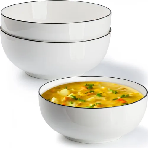 Miniatura 10 de Houlu Tazones de sopa de 40 onzas, cuencos de cereales, cuencos Pho, cuencos de ensalada, cuencos de porcelana blanca hueso, juego de 4, 7 pulgadas