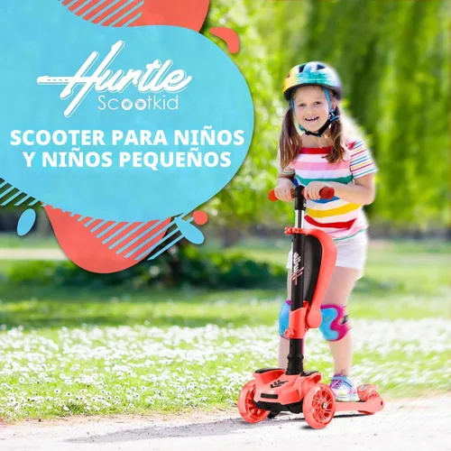 Miniatura 2 de Hurtle Patinete de 3 ruedas para niños, luces LED de ruedas, manubrio ajustable de inclinación para dirigir y asiento plegable, paseo sentado