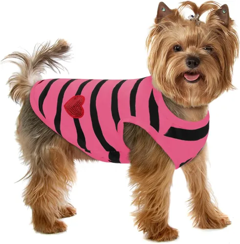 Miniatura 11 de Camiseta a rayas para perros y gatos, chaleco de algodón para primavera, verano, para mascotas, adecuada para mascotas pequeñas y medianas y Amarillo