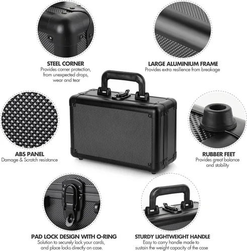 Miniatura 3 de FunGuys Caja de Almacenamiento Moderna para Tarjetas Clasificadas, Aluminio Negro, Capacidad para 43 Losas, Tarjetas de Deportes y Pokémon, PSA