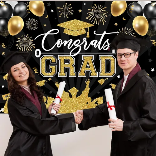 Miniatura 6 de Avezano Fondo de graduación Congrats Grad, decoraciones de fiesta de graduación de clase de 2026, fondo de sesión de fotos, felicitaciones