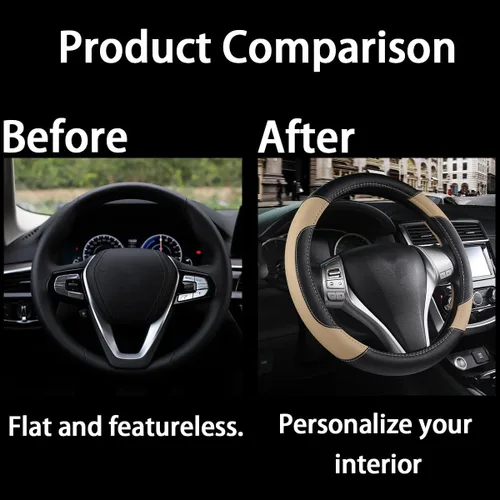 Miniatura 5 de Funda de cuero para volante de auto BELOMI, universal de 15 pulgadas para auto, camión y SUV, antideslizante y transpirable, diseño de estilo 2-Rojo