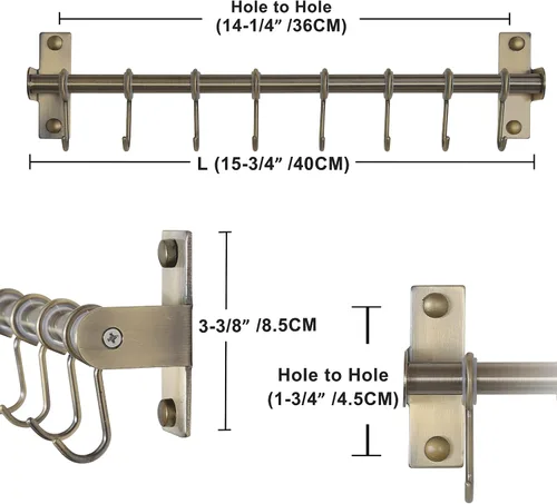 Miniatura 6 de Dseap Soporte para utensilios de cocina, soporte de pared para ollas y sartenes, riel de cocina con 8 ganchos para colgar utensilios de cocina