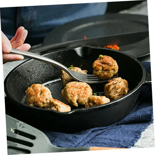 Miniatura 4 de Uonlytech Thickened Cast Iron Non-stick Frying Pan with Handle and Wooden Board Even Heat Distribution Steak Cooking Pan for Home Kitchen Utensil