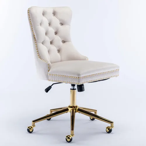 Miniatura 6 de SSLine Elegante silla de escritorio de terciopelo para niñas y mujeres, silla giratoria copetuda para computadora de oficina con ruedas, moderna
