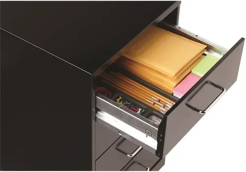 Miniatura 4 de Pemberly Row Organizador móvil de metal contemporáneo, 4 cajones, 18 pulgadas de profundidad, acabado negro, suspensión de deslizamiento suave