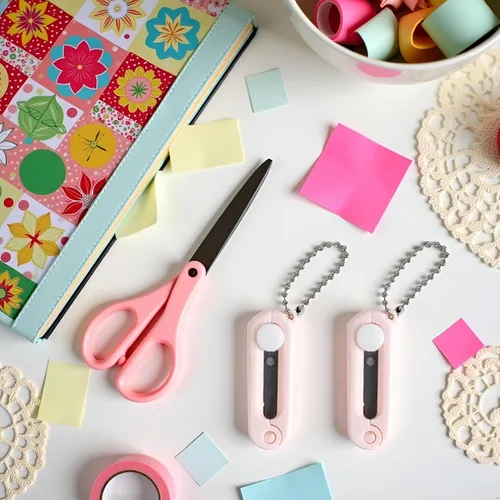 Miniatura 3 de 2 tijeras plegables rosadas, tijeras de viaje portátiles seguras, tijeras plegables telescópicas, mini tijeras de bolsillo con llavero para cortar
