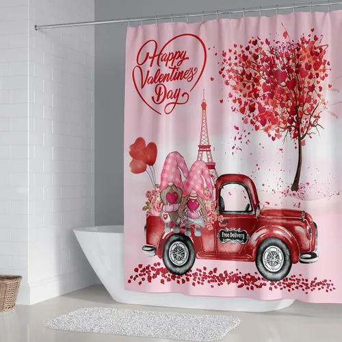 Miniatura 2 de Lover - Juego de cortinas de ducha impermeables para baño, boda, feliz día de San Valentín, gnomos en bicicleta, cortina de ducha de tela de torre