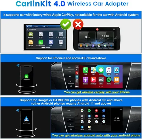Miniatura 2 de CarlinKit Adaptador inalámbrico CarPlay 4.0, dongle inalámbrico Android Auto para automóviles CarPlay con cable OEM, actualización OTA 2026-2 en 1,5