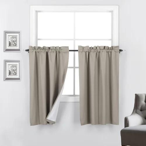 Miniatura 36 de 2 paneles de cortinas opacas con aislamiento térmico y forro blanco en la parte trasera para ventana de bloqueo de luz para cualquier ventana