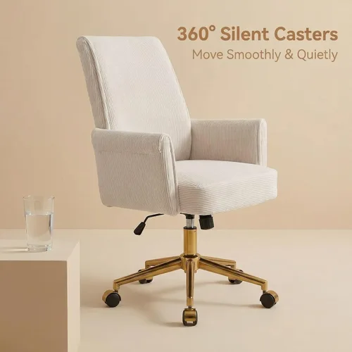 Miniatura 4 de Silla de escritorio de terciopelo con rayas para oficina en casa, silla tapizada moderna ajustable en altura y giratoria con ruedas, silla Silla
