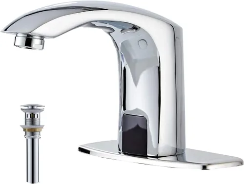 Grifo automático para lavabo de baño con tapa de orificio, sensor de placa, sin contacto, grifo de tocador cromado de doble alimentación, grifo de