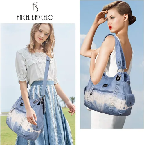 Miniatura 235 de Angel Barcelo - Bolsa de hombro amplia para mujer, diseño Hobo, cuero lavado