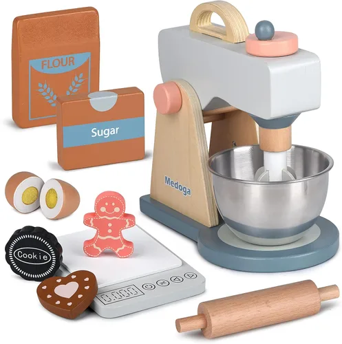 Juego de accesorios de cocina, juego de mezclador de madera, juegos de comida de juego de simulación para niños, juguetes de juego de rol para niñas