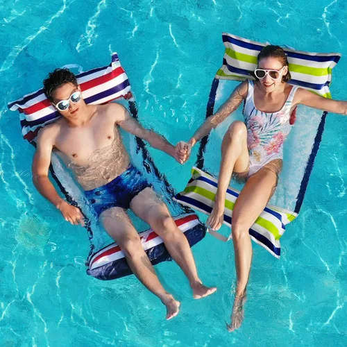 Miniatura 7 de Jasonwell Hamaca inflable para piscina, paquete de 2 hamacas de agua, flotadores de piscina multiusos (silla de montar, tumbonas flotantes) 4 en 1