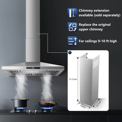 Miniatura 6 de SNDOAS Campana extractora de 30 pulgadas, campana extractora de acero inoxidable para montaje en pared, campana de ventilación de 30 pulgadas
