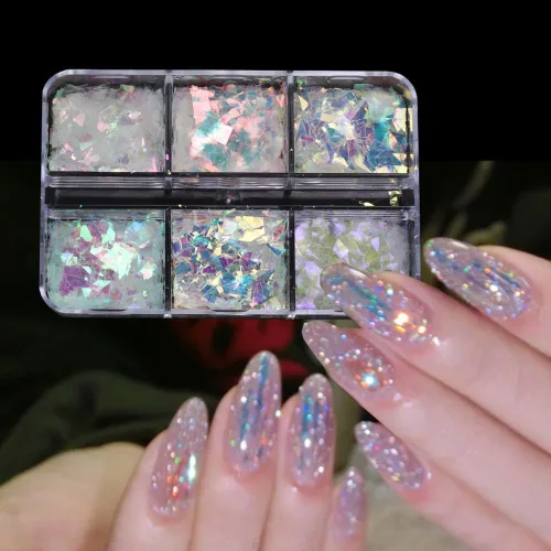 Miniatura 8 de Dijes para uñas de flores 3D, kit de decoración de uñas de 2 cajas con diamantes de imitación acrílicos 3D, lámina de uñas holográfica iridiscente