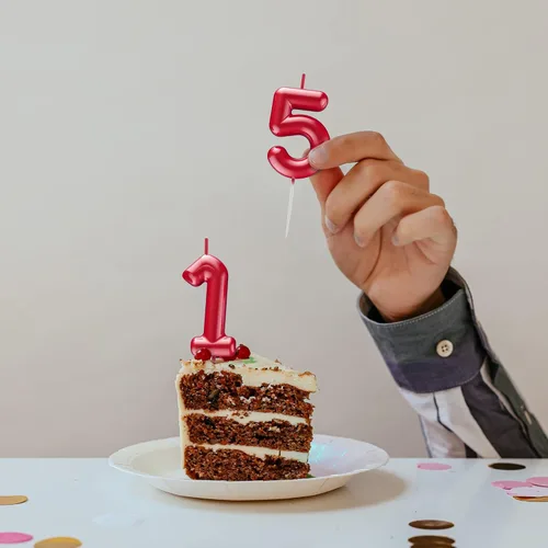 Miniatura 5 de Vela roja número 8 feliz cumpleaños número 3D velas para cumpleaños pastel decoración fiesta boda aniversario celebración suministros Rojo