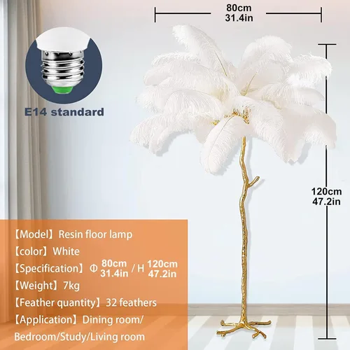 Miniatura 6 de Lámpara de Pie Natural de Pluma de Avestruz, Lámpara de Pie LED Moderna Regulable, Lámpara de Rincón Romántica de Princesa para Dormitorio