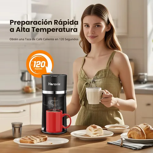Miniatura 4 de Horavie Mini - Cafetera de porción individual para cápsulas K Cup y café molido, máquina de café de preparación rápida de una taza con recordatorio