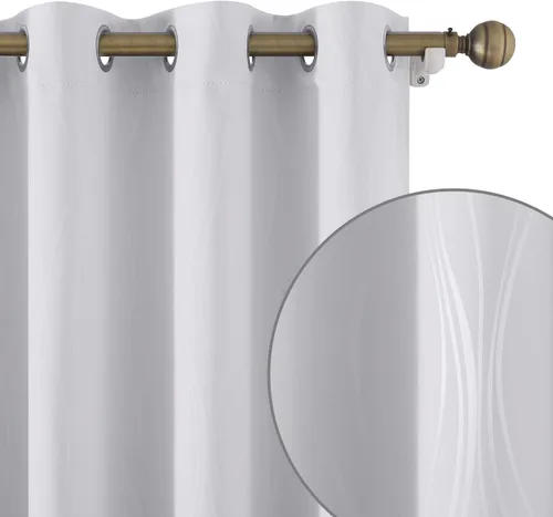 Miniatura 9 de HOMEIDEAS Cortinas opacas blancas grisáceas de 52 x 63 pulgadas, diseño geométrico marroquí en relieve, enrejado geográfico, para oscurecer