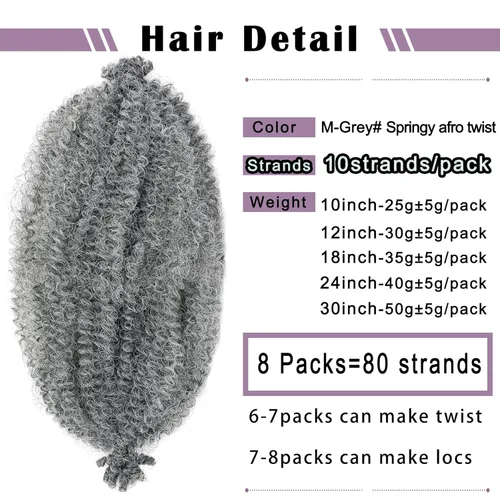 Miniatura 3 de Cabello Rizado Afro Elástico 8 Paquetes Cabello Trenzado Marley Twist Cabello Spring Twist Pre-Separado para Locs Falsos Cabello de Ganchillo Kinky