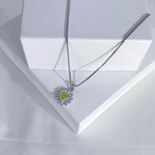 Miniatura 2 de Collar con colgante de flor de margarita de plata de ley 925 para mujer, cadena de caja de 0.039 in