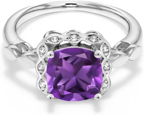 Miniatura 121 de Gem Stone King Anillo de compromiso de plata de ley 925 de 0.315 in con piedra natal y zafiro blanco creado Anillo de compromiso de boda