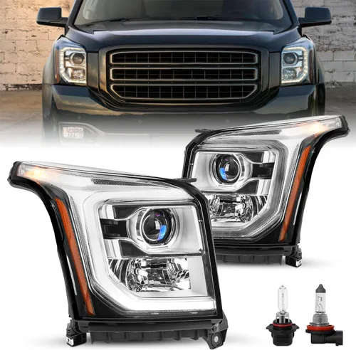 Miniatura 10 de SOCKIR Conjunto de faros delanteros y antiniebla para GMC YUKON SLT 2015-2020, SLE/Yukon XL SLT, SLE OE - Par de faros halógenos de fábrica, carcasa