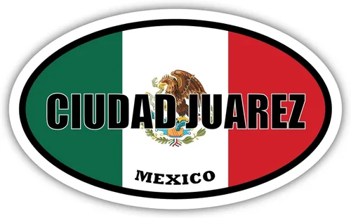 Ciudad Juárez - Calcomanía ovalada de vinilo para parachoques de la bandera de México, 3 x 5 pulgadas