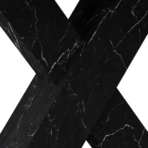 Miniatura 9 de Mesa de comedor cuadrada moderna, de 47.24 a 62.99 pulgadas de largo, elástica, con estampado de mármol negro + patas de mesa en forma de X de MDF