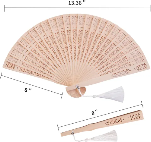 Miniatura 3 de Sepwedd Juego de 50 abanicos de madera de sándalo, abanicos de mano para baby shower, recuerdos de fiesta con bolsas de organza y borlas, ventilador