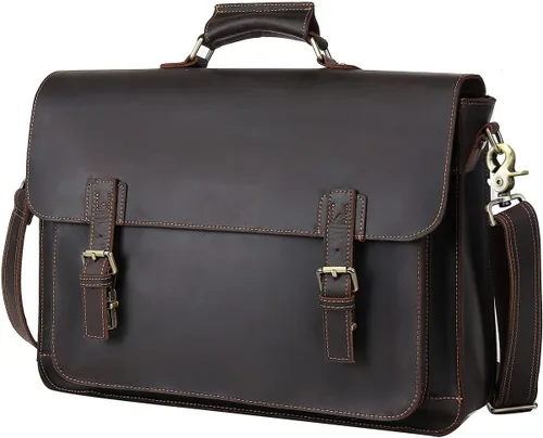 Bolsa de mensajero de cuero para hombres 17.3 pulgadas maletín para computadora portátil de grano completo de cuero de grano completo bolsa de viaje